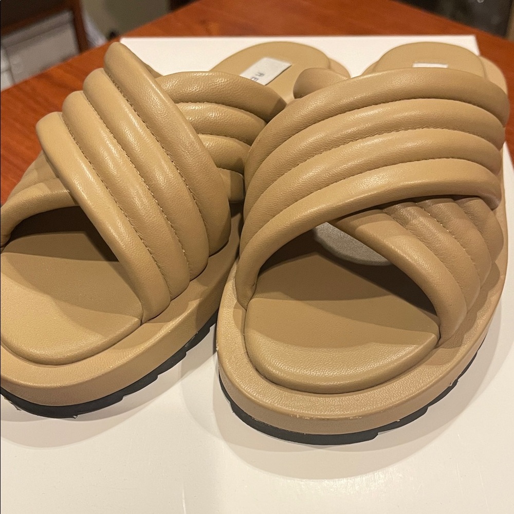 Reiss Tan Quilted Slide Sandals